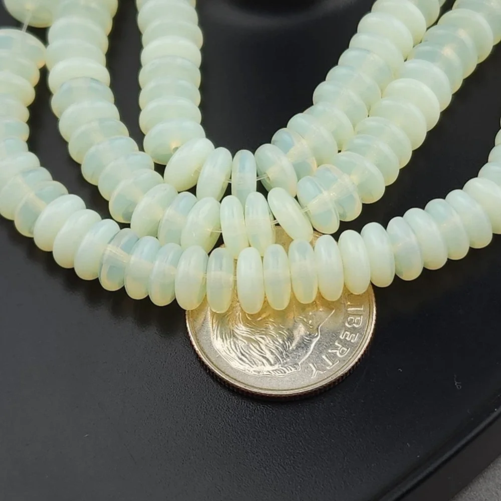 50pcs Vaseline Uranium Glass Beads Czech 6MM Rondelle Disc UV Light Reactive #nr